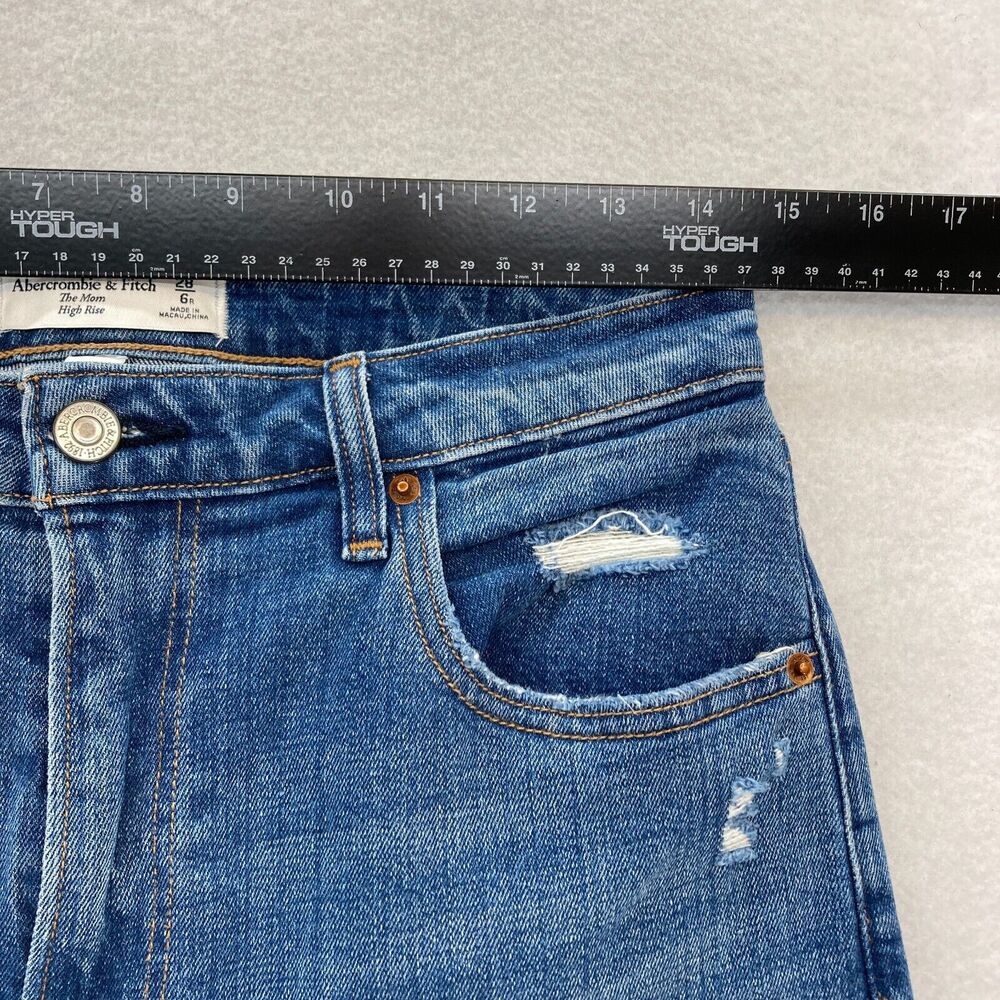 Abercrombie & Fitch Curve Love Mom Jeans Women's 28/6 High Rise Blue Distressed - Picture 7 of 13